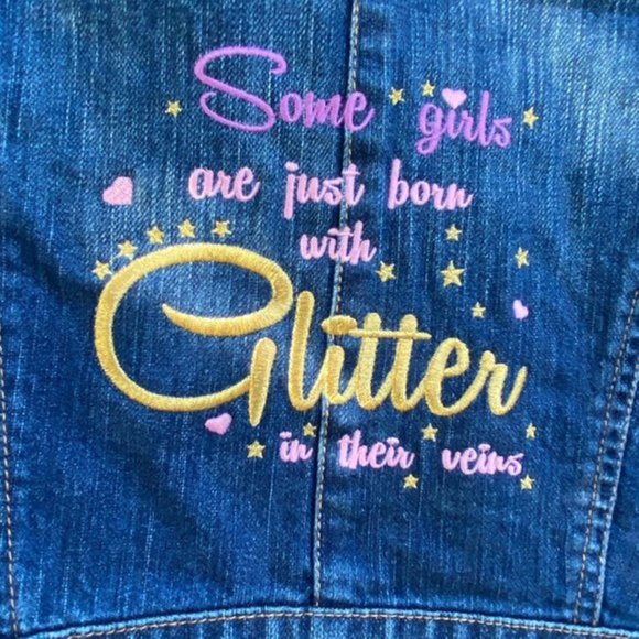 New York & Co SZ XS Denim Vest Custom Embroidered Girls Glitter Barbie - Picture 3 of 4